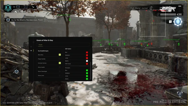 Gears of War E-Day ESP and visuals tab with 2D radar